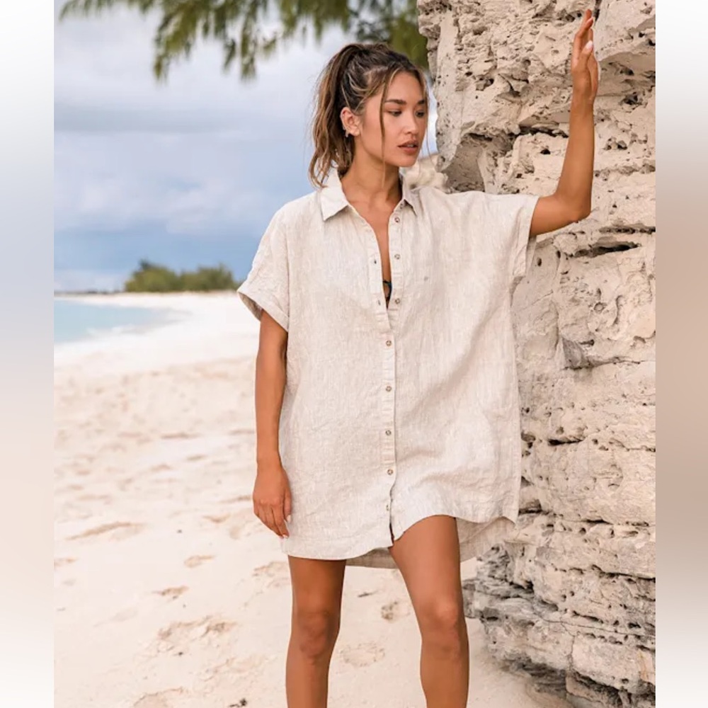 Women's Cream classic linen shirt dress